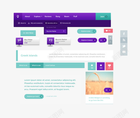 蓝色装饰框紫色UI工具包图标图标
