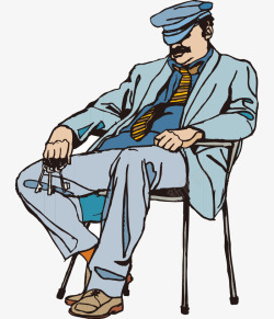 卡通手绘戴帽子坐椅子睡觉男人素材