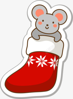 圣诞节红色卡通圣诞袜贴纸素材