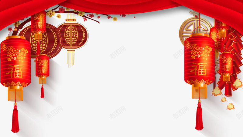 新春装饰帷幔灯笼png免抠素材_88icon https://88icon.com 新年 新春佳节 春节 舞台帷幔 装饰图案 装饰灯笼