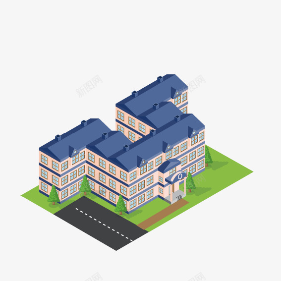 对称建筑矢量图ai免抠素材_88icon https://88icon.com 建筑 草坪 道路 矢量图