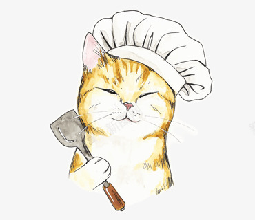 拿着铲子的猫png免抠素材_88icon https://88icon.com 厨师帽 小猫 手绘 铲子