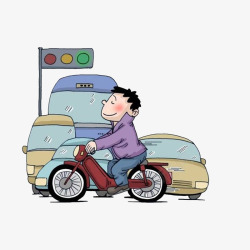 卡通骑着电动车过马路的男孩子P素材