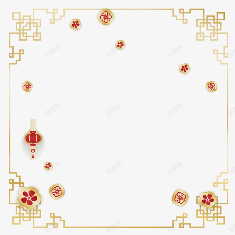 中国风金色春节边框装饰png免抠素材_88icon https://88icon.com 中国风 新年装饰 春节装饰 灯笼 金色边框