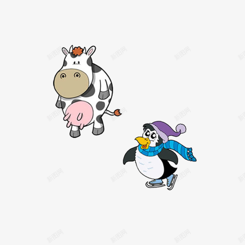 卡通小奶牛和小企鹅psd免抠素材_88icon https://88icon.com 企鹅 卡通 小动物 小奶牛