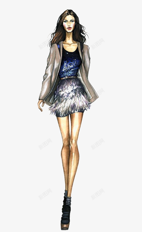 走秀模特插画png免抠素材_88icon https://88icon.com 卡通 女生 手绘 插画 时尚 模特 走秀