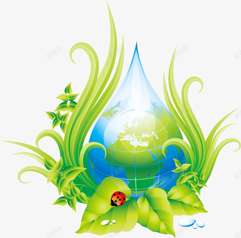 保护地球环保png免抠素材_88icon https://88icon.com 七星瓢虫 保护地球 环保 省水 绿叶 绿色植物 节约用水