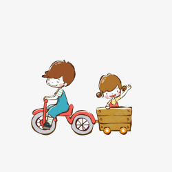 骑着单车载女孩的男孩素材