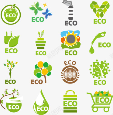 绿色ECO节能环保标志图标图标
