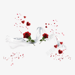 丝绸白色白色丝绸上的红玫瑰高清图片