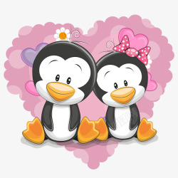 一对企鹅爱情心形可爱幸福的一对企鹅卡通高清图片