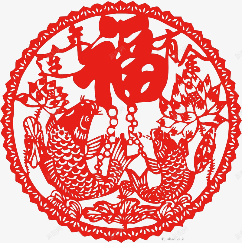 圆形的年年有余春节剪纸png免抠素材_88icon https://88icon.com 传统节日 剪纸 喜庆 春节 窗花 红色 节日装饰