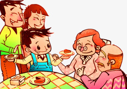 卡通与家人吃团圆饭素材