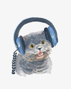 带着耳机的人听歌的猫咪高清图片