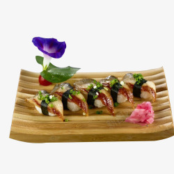 白米饭鳗鱼寿司木质盘子鳗鱼寿司餐饮食物高清图片