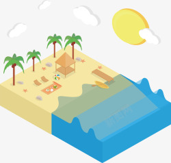 木屋模型夏日海岛度假矢量图高清图片