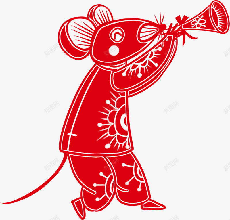 鼠年老鼠吹唢呐png免抠素材_88icon https://88icon.com 剪纸 红色鼠年剪纸 鼠年剪纸 鼠年窗花