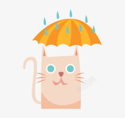 手绘打伞的小猫咪素材