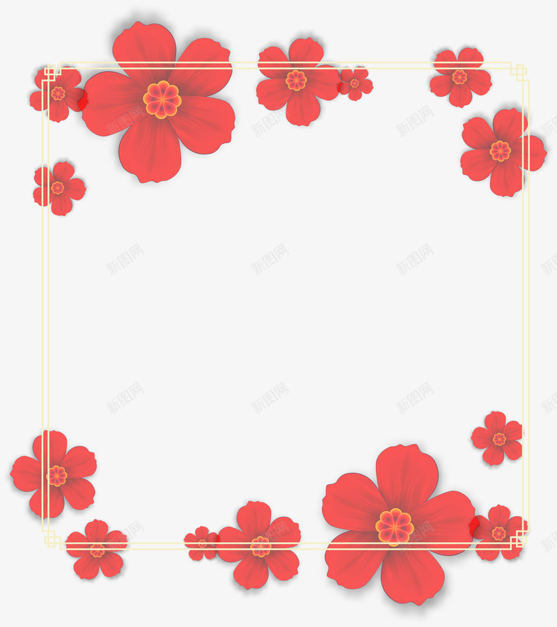 中国风红色花朵框架png免抠素材_88icon https://88icon.com 中国风框架 新年 新春 春节 桃花 花朵 边框纹理