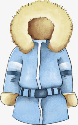 蓝色冬季手绘羽绒服矢量图素材