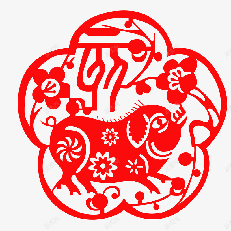 猪年喜庆红色剪纸图矢量图ai免抠素材_88icon https://88icon.com 剪纸 吉祥 吉祥如意 喜庆 春节 猪 猪年 福字 红色剪纸 矢量图