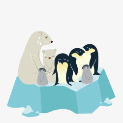 在冰川上的企鹅和北极熊素材