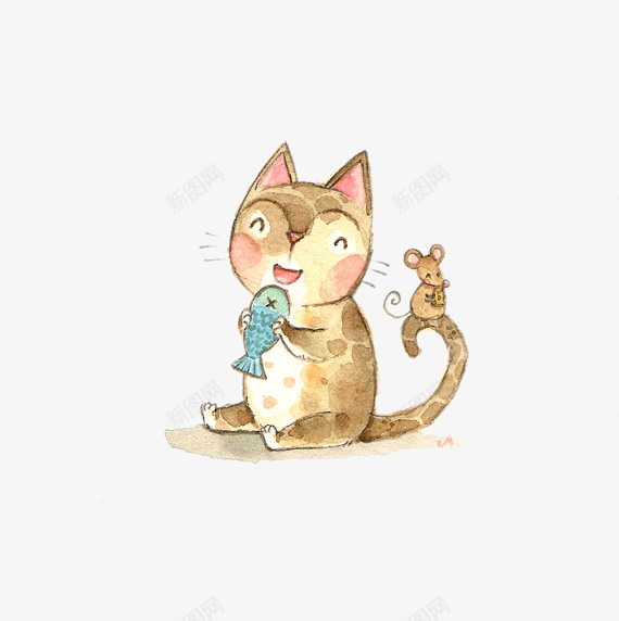小猫咪吃鱼png免抠素材_88icon https://88icon.com 动物 可爱 手绘 猫咪 鱼干