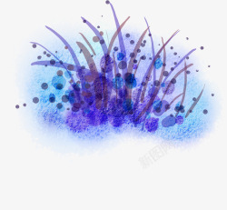 手绘紫蓝色小草装饰素材