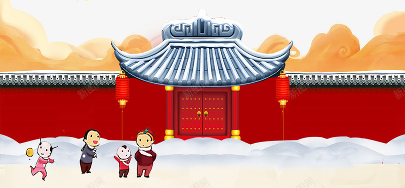 2018春节回家过年传统海报png免抠素材_88icon https://88icon.com 传统建筑 插画 新年 新年好 春节 春运 灯笼 红大门 过年