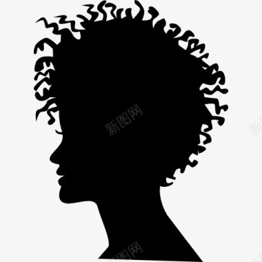 女人的头部轮廓短卷曲的发型图标图标