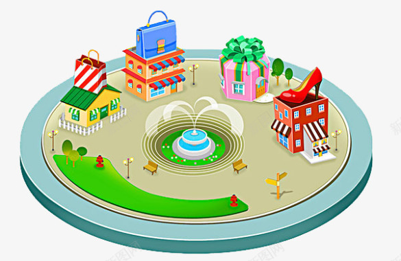 立体圆形喷泉城市商店图标图标