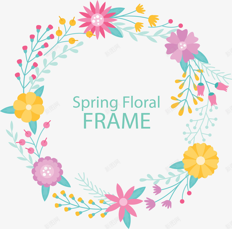 可爱粉色春天花环矢量图ai免抠素材_88icon https://88icon.com 你好春天 春天 春天花环 矢量png 粉红色 粉红花环 矢量图