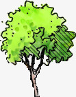 手绘绿色大树公园装饰景观素材