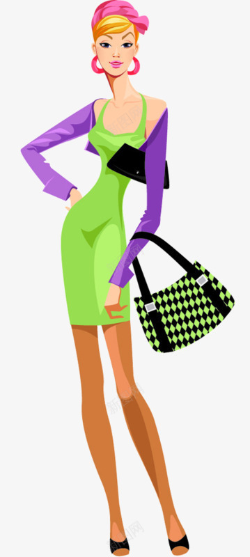 拎着包包的时尚女士png免抠素材_88icon https://88icon.com 女士 女士包包 时尚 站立的人 绿色