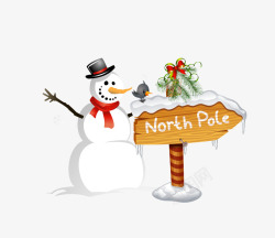 圣诞孩子和雪人素材库雪人路标装饰高清图片