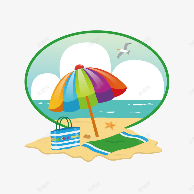 创意夏日海滩元素png免抠素材_88icon https://88icon.com 伞 海滩 篮子