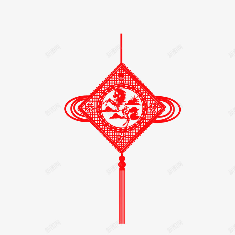 春节手绘喜庆挂件png免抠素材_88icon https://88icon.com 卡通手绘 恭喜发财 春节挂件 流苏 红色喜庆 跃起的马儿