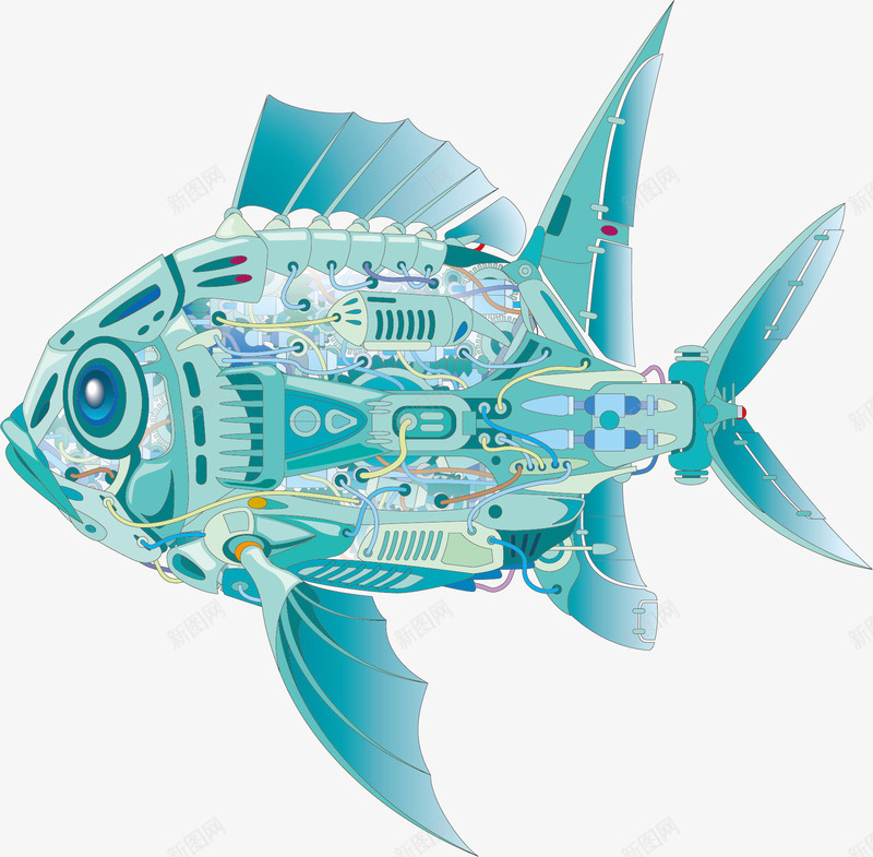 机械鱼矢量图ai免抠素材_88icon https://88icon.com 创意 发明 机器人 机械鱼 科学技术 科技 蓝色 矢量图