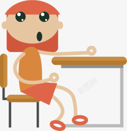 教室桌椅卡通坐课桌前的女同学高清图片