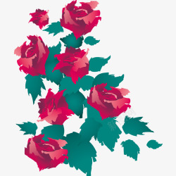 红色玫瑰花和叶子水彩图素材