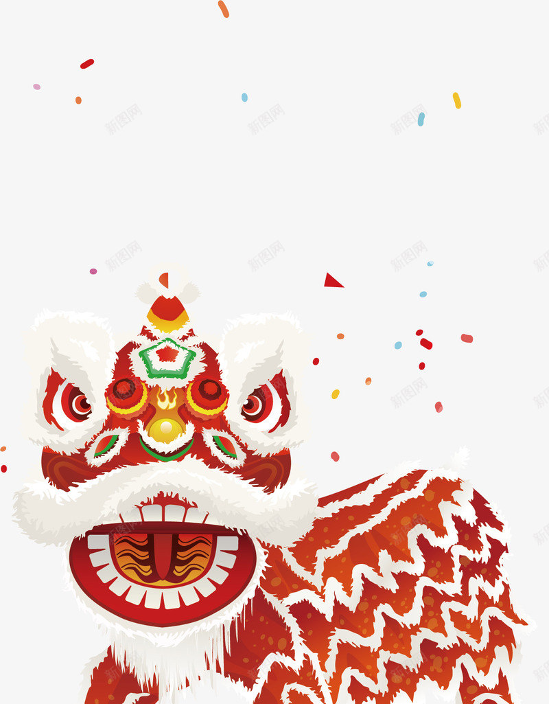 新年红色中国风装饰舞狮矢量图ai免抠素材_88icon https://88icon.com 中国风 年节 春节 欢庆节日 狮子 狮子头 矢量png 红色 舞狮 闹新春 矢量图