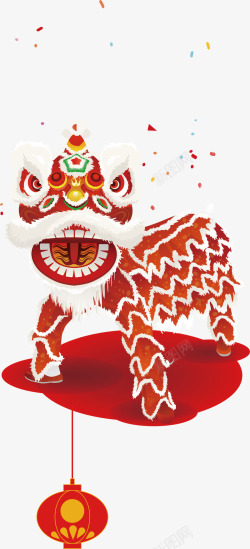 花儿闹新春新年红色中国风装饰舞狮矢量图高清图片