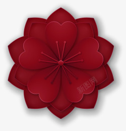春节红色花朵剪纸装饰素材