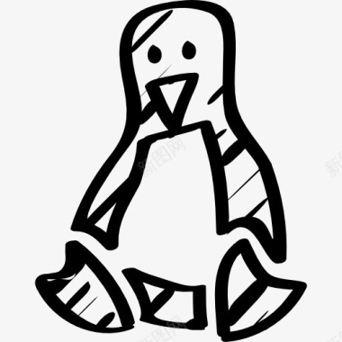 符号集合Linux的企鹅标志的轮廓勾勒图标图标