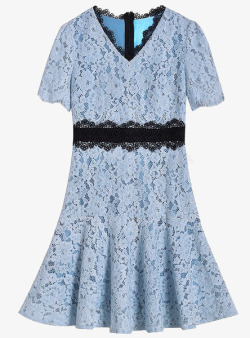 V领蓝色蕾丝连衣裙素材