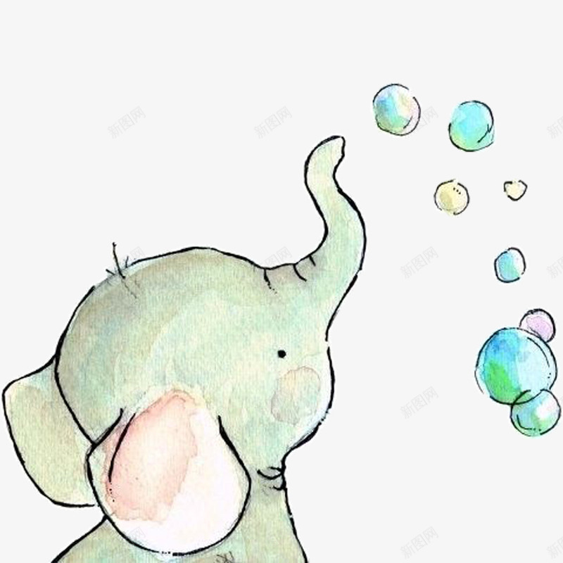 手绘小象吹泡泡png免抠素材_88icon https://88icon.com 可爱 小象 手绘 气泡 水彩 泡泡 漂浮 绿色 肥皂泡