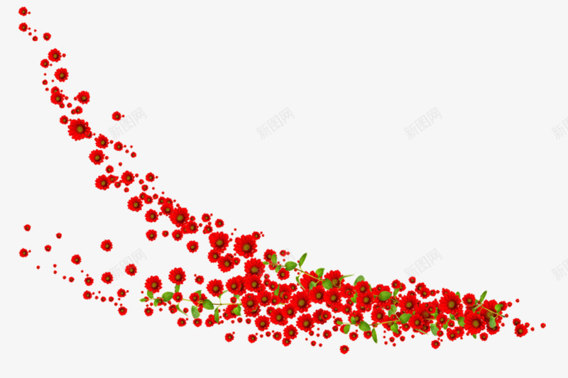飘舞飞扬的鲜花png免抠素材_88icon https://88icon.com 漂浮的花 红色小花 绿色叶子 飞舞的小红花
