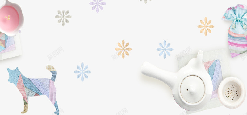 天猫家居淡雅新年海报PSD分层png免抠素材_88icon https://88icon.com 天猫 家居 布袋 新年海报 春节 淡雅背景 狗年 茶壶 韩风