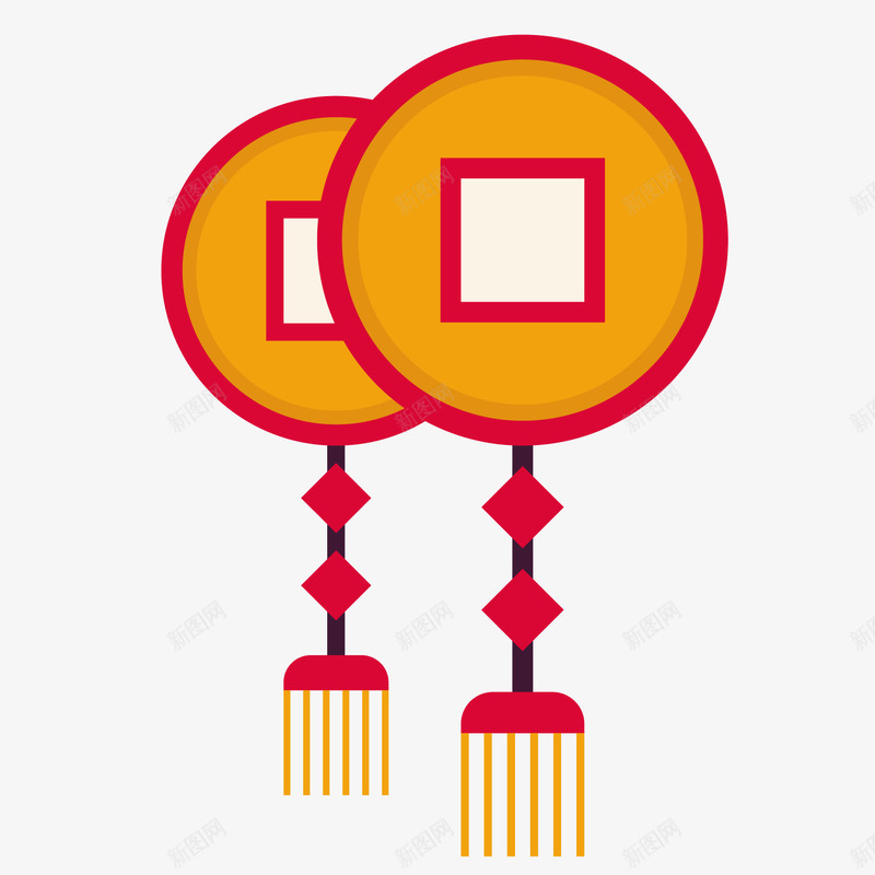 卡通红色铜钱挂饰png免抠素材_88icon https://88icon.com 卡通挂饰 卡通铜钱 新图网 新年挂饰 春节装饰 背景装饰