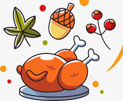 卡通的感恩节火鸡餐矢量图素材